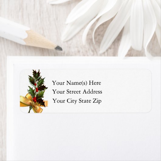 Holly met Gold Ribbon  Etiket (Insitu)