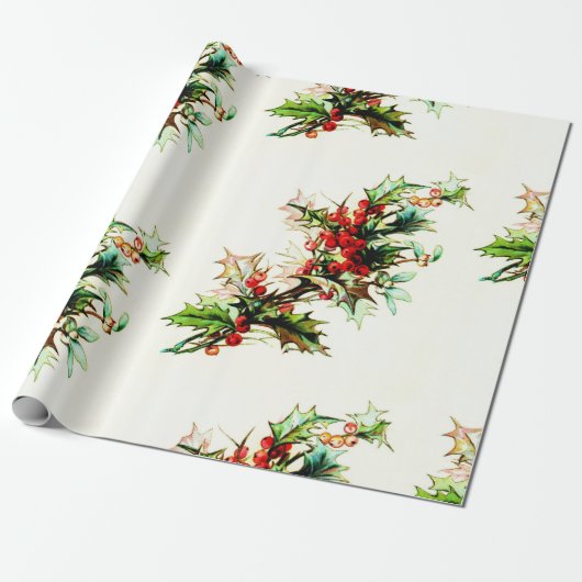Holly met  kerstmis met Berries Cadeaupapier (Uitgerold)