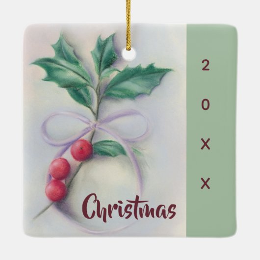 Holly met kerstmis met Bow Pastel Keramisch Ornament (Achterkant)