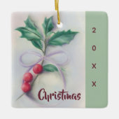Holly met kerstmis met Bow Pastel Keramisch Ornament (Voorkant)