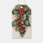 Holly met levendige rode bessen Kerstmis Cadeaulabel (Voorkant)