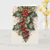 Holly met levendige rode bessen Kerstmis Kaart (Gele Bloem)