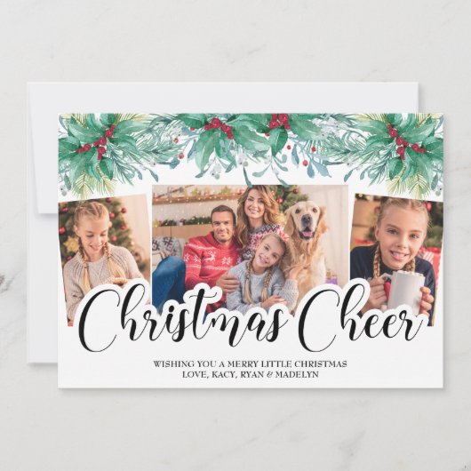 Holly Mistletoe 3 Foto met Kerstmis, script Feestdagenkaart (Voorkant)