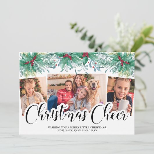 Holly Mistletoe 3 Foto met Kerstmis, script Feestdagenkaart (Staand voorkant)