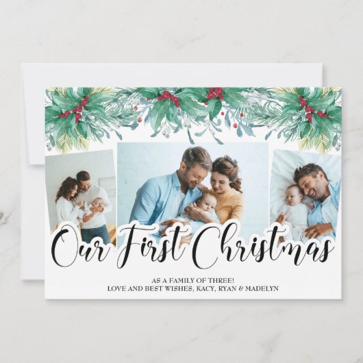 Holly Mistletoe 3 Foto Ons eerste kerstscript Feestdagenkaart