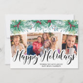 Holly Mistletoe 3 Foto Prettige feestdagen Script Feestdagenkaart (Voorkant)