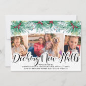 Holly Mistletoe 3 Photo Decing New Halls Script Feestdagenkaart (Voorkant)