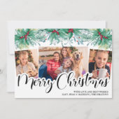 Holly Mistletoe 3 Photo Merry Kerstscript Feestdagenkaart (Voorkant)
