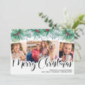 Holly Mistletoe 3 Photo Merry Kerstscript Feestdagenkaart (Staand voorkant)