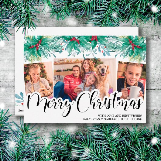 Holly Mistletoe 3 Photo Merry Kerstscript Feestdagenkaart