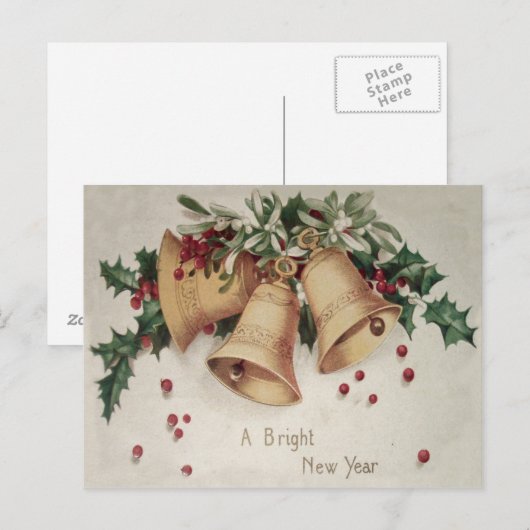 Holly Mistletoe Bells Bell Winterberry Briefkaart (Voorkant / Achterkant)