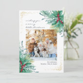 Holly Mistletoe Casual Script-kerstfoto Feestdagenkaart (Staand voorkant)