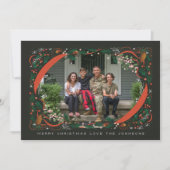 Holly Mistletoe Geïllustreerd Lijst Kerstfoto Feestdagenkaart (Voorkant)