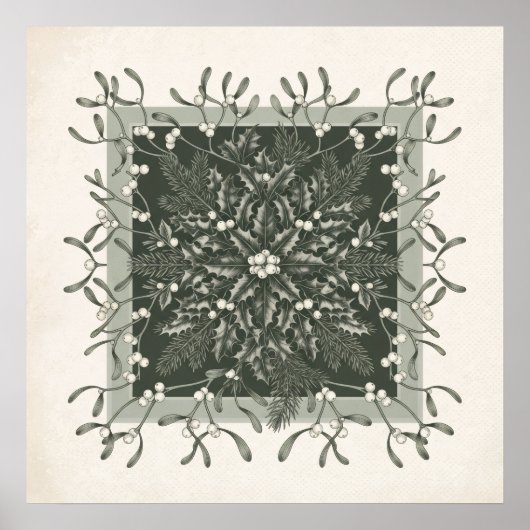 Holly Mistletoe Kerst Mandala Poster (Voorkant)