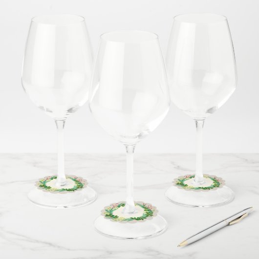 Holly mistletoe Kerstmis met groen beige rood Wijnglaslabel (Set)