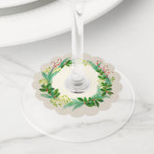 Holly mistletoe Kerstmis met groen beige rood Wijnglaslabel (Dichtbij)