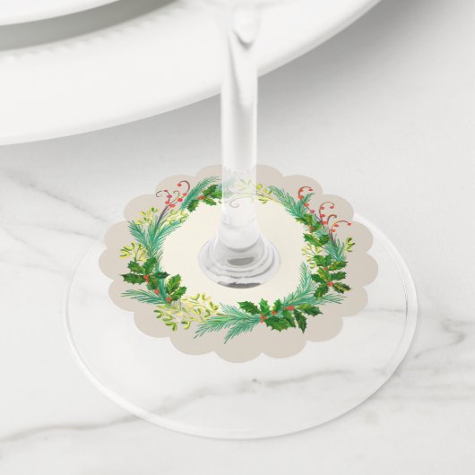 Holly mistletoe Kerstmis met groen beige rood Wijnglaslabel