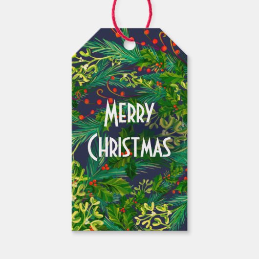 Holly mistletoe Merry planten groen rood Cadeaulabel (Voorkant)