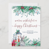 Holly Mistletoe Rabbit en Lantern Happy Kerstmis Feestdagenkaart (Voorkant)