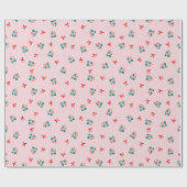 Holly & Mistletoe- Soft Pink Christmas Pattern Cadeaupapier (Vlak)