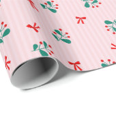 Holly & Mistletoe- Soft Pink Christmas Pattern Cadeaupapier (Rol Hoek)