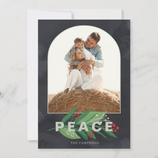 Holly Modern Arch Navy Stripes Custom Photo Holida Feestdagenkaart (Voorkant)