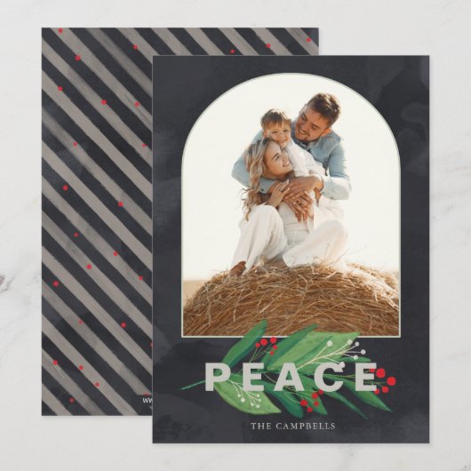 Holly Modern Arch Navy Stripes Custom Photo Holida Feestdagenkaart (Voorkant / Achterkant)