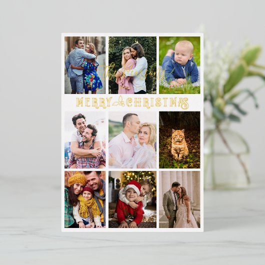 Holly Modern Elegant Collage 10 Photos Family Folie Feestdagenkaart (Staand Voorkant)
