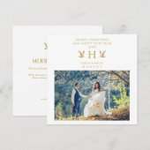 Holly Monogram Initial Christmas Newlyweds Photo (Voorkant / Achterkant)