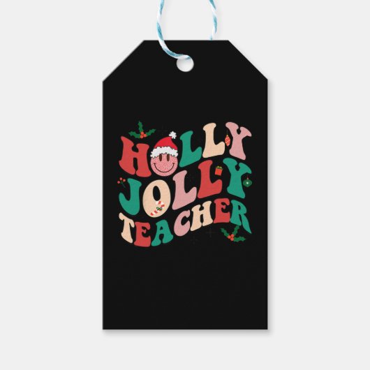 Holly n Jolly Santa kerstglimlachend leraar Cadeaulabel (Voorkant)