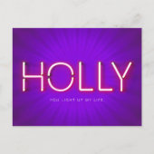 Holly naam in gloeiende neonverlichting briefkaart (Voorkant)