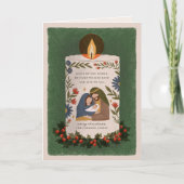 Holly Nativity Candle Religious Christmas Gevouwen Feestdagen Kaart (Voorkant)