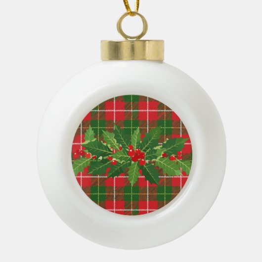 Holly on Christmas Plaid 3 Keramische Bal Ornament (Voorkant)