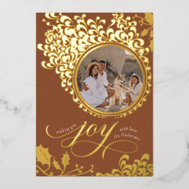 Holly One Foto Boho Bruin Kerstvreugde Folie Feestdagenkaart