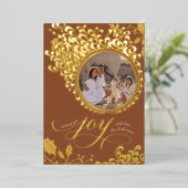  Holly One Foto Boho Bruin Kerstvreugde Folie Feestdagenkaart (Staand Voorkant)