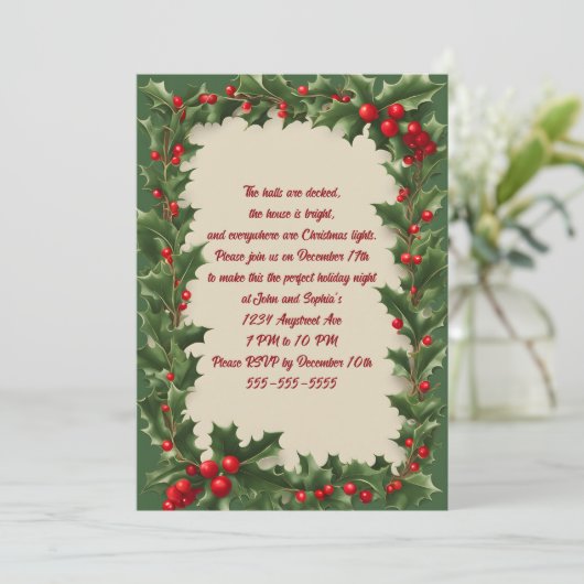 Holly op een groen kerstfeest kaart (Staand voorkant)