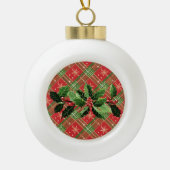 Holly op Kerstmis Plaid 1 Keramische Bal Ornament (Voorkant)
