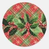 Holly op Kerstmis Plaid 1 Ronde Sticker (Voorkant)