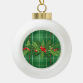Holly op Kerstmis Plaid 2 Keramische Bal Ornament (Voorkant)
