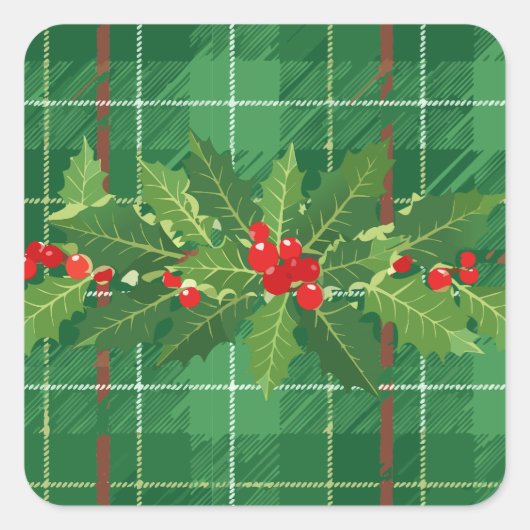 Holly op Kerstmis Plaid 2 Vierkante Sticker (Voorkant)