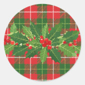 Holly op Kerstmis Plaid 3 Ronde Sticker (Voorkant)