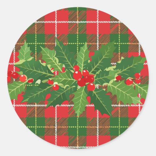 Holly op Kerstmis Plaid 3 Ronde Sticker (Voorkant)