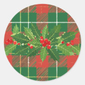Holly op Kerstmis Plaid 4 Ronde Sticker (Voorkant)