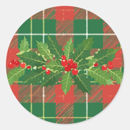 Holly op Kerstmis Plaid 4 Ronde Sticker (Voorkant)