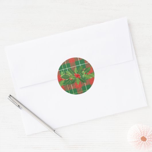 Holly op Kerstmis Plaid 4 Ronde Sticker (Envelop)