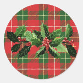 Holly op Kerstmis Plaid 6 Ronde Sticker (Voorkant)