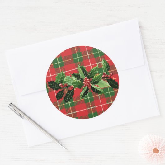 Holly op Kerstmis Plaid 6 Ronde Sticker (Envelop)