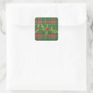 Holly op Kerstmis Plaid 7 Vierkante Sticker