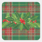 Holly op Kerstmis Plaid 7 Vierkante Sticker (Voorkant)