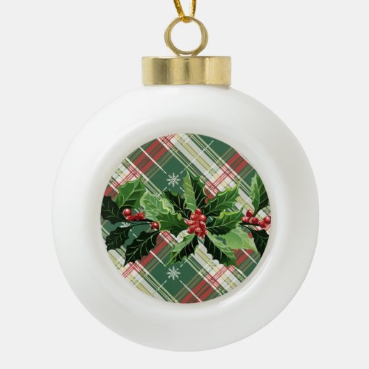 Holly op Kerstmis Plaid 9 Keramische Bal Ornament (Voorkant)